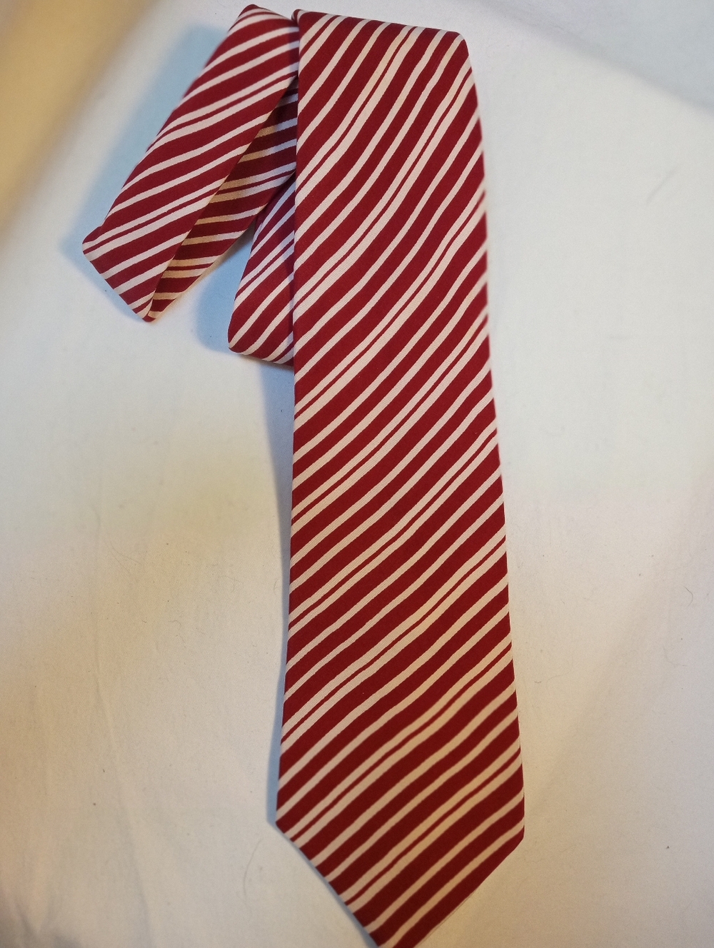 Vintage Shanghai Tie Factory Red and White Regimental Striped Tie